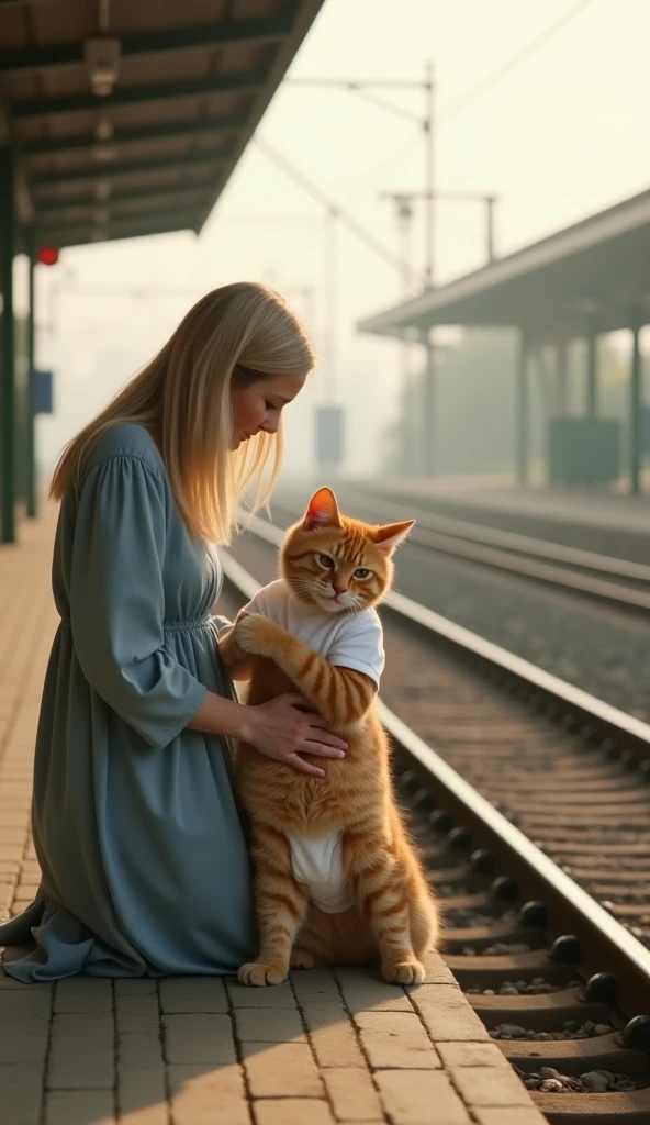 Orange and white cat on the road with blood and their kitten