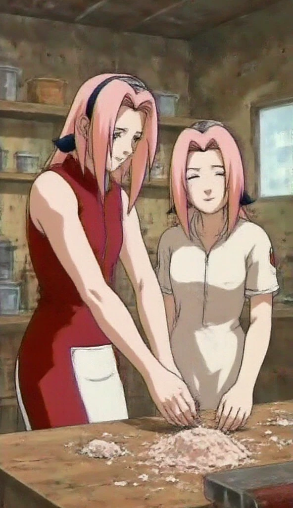 2 girl, Haruno sakura from Naruto, Tsunade from Naruto, naked, futa Tsunade, Doggystyle sex position
