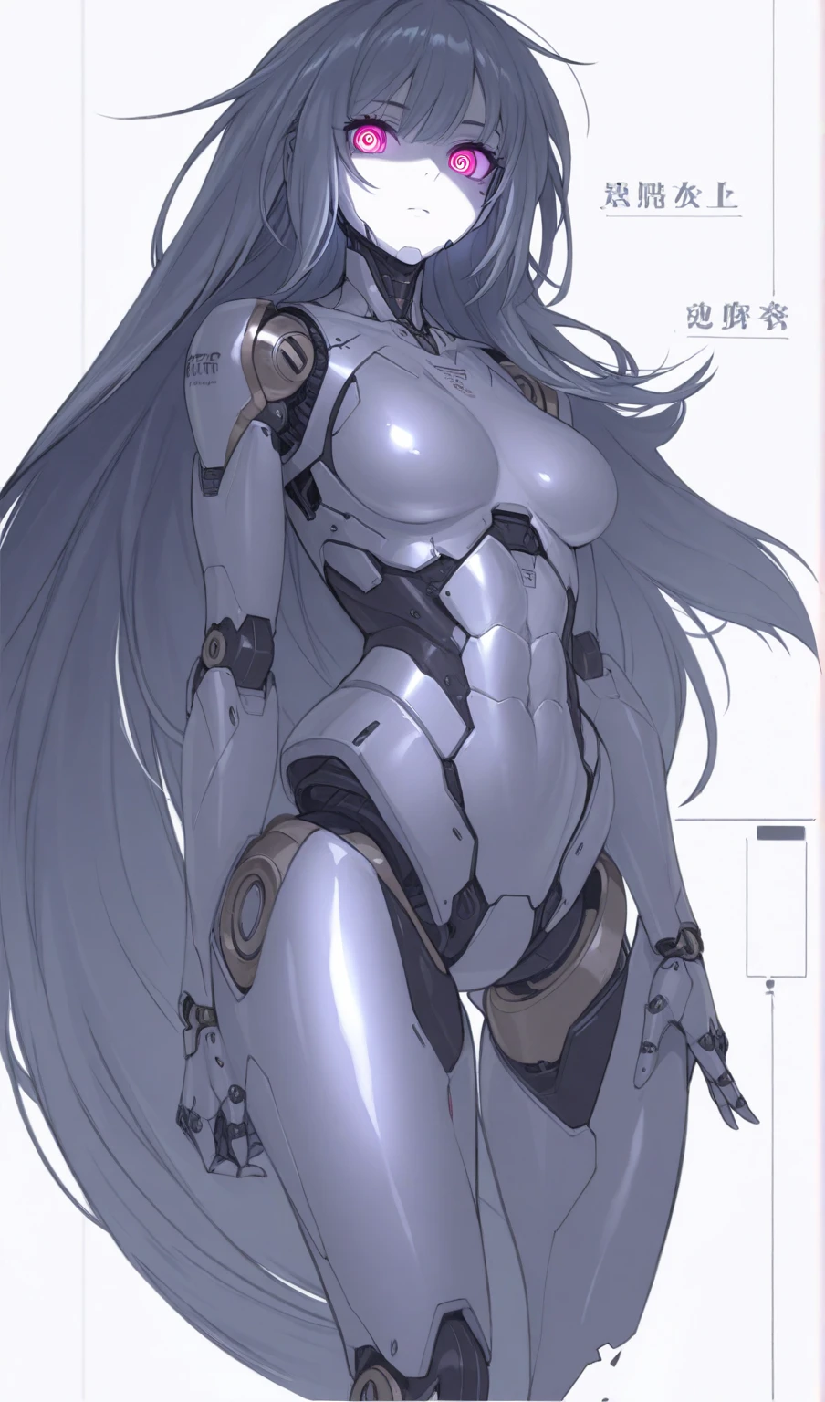 (((witchblade))), ((best qualityer)), (((clothes 100% silver))), (((slim))), (Muscles), (((silver suit))), ((Perfect masterpiece)), (detailded: 1.4), (absurdrez), (((long straight hair with modern cut))), (((full body fitness, neckline showing part of the breasts)), (((woman with long cropped hair, blushful))), 21 year old woman, beautiful sexy woman, giant robot pilot, wild with perfect corpo fitness, wearing small battle clothes, tiny thong, Hajime Sorayama style for a science fiction book cover, Metallic clothing, stainless steel, polished metal shine, futuristic pattern, Silver, extremely sexy
