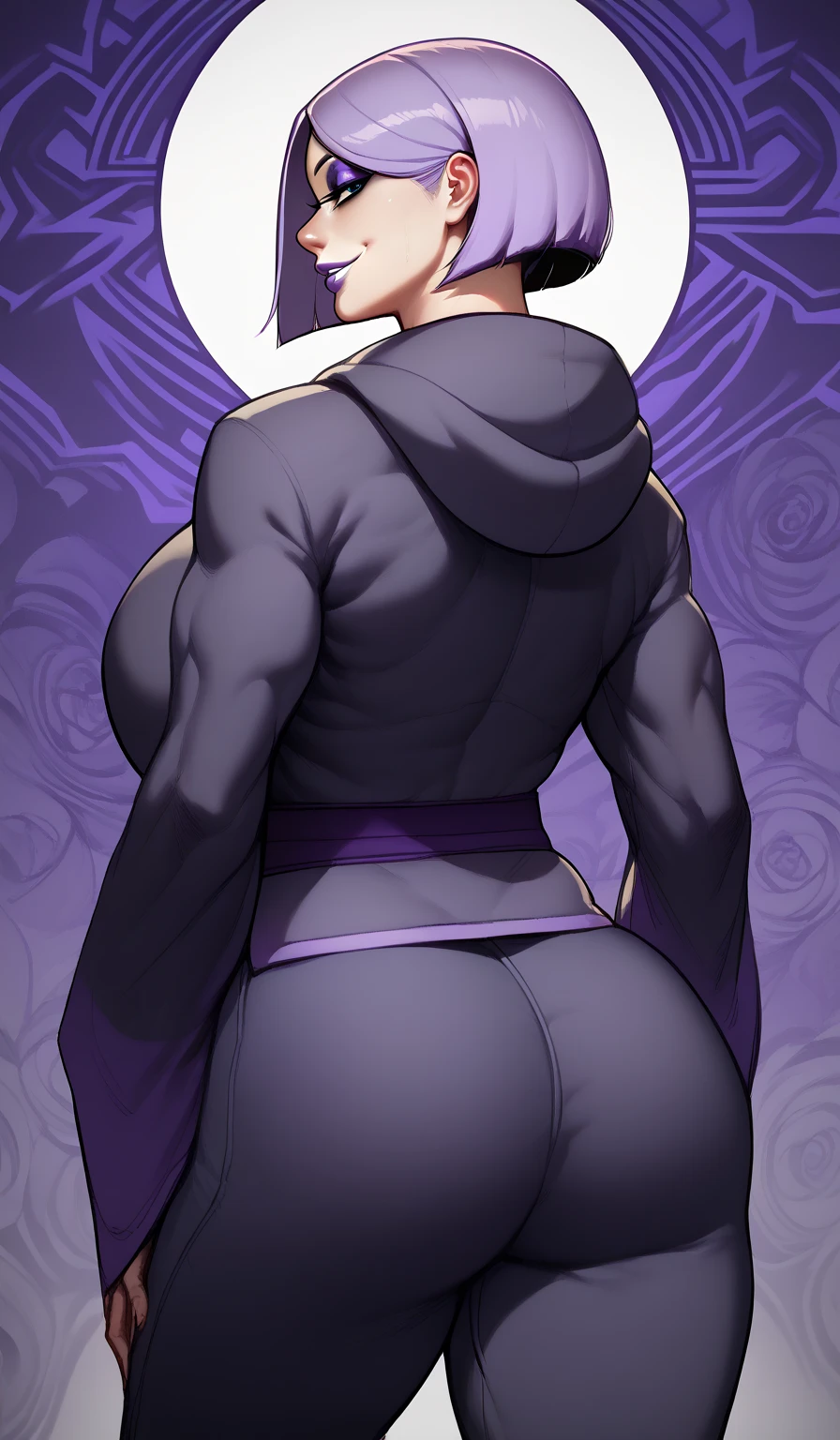 (solo:1.1),(masterpiece), (best quality:1.3), ultra detailed, intricate, professional art, digital art, absurdres, shadraven, (Full body view:1.1), 1girl, solo, (grey skin:1.4), dark purple hair, bob hair, purple eyes, hips wider than shoulders, pear shaped body, jewellery, detailed thighs, thick thighs, red jewel in forehead, jewels, (long sleeved turtleneck leotard:1.3), cuffs, small breasts, (shadraven cloak), (Shadraven broach:1.2), Shadraven jewel belt, Shadraven wearing a long sleeved leotard outside at night, long legs, ( long crotch bulge:1.4), large penis, large testicles, side angle view, looking at viewer, bubble butt , gluteal crease, universal lighting,,
