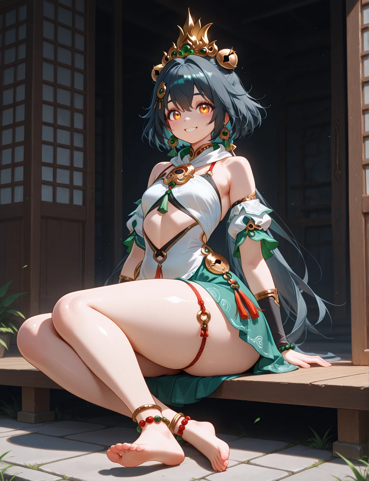 A girl, half-kneeling, wearing a wedding dress, white wedding dress, full body picture, slender, long-legged, Han Ying