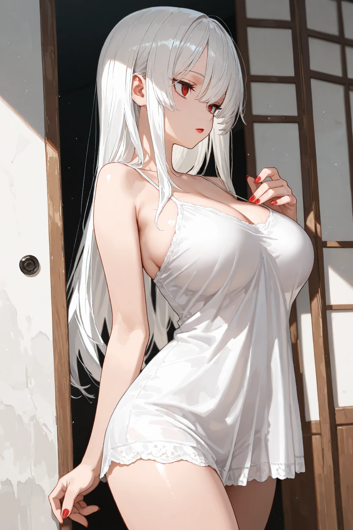 chinese underwear,underwear,1girl,(frieren),mature female,elf,solo,green_eyes,white hair,long hair,twintails,thick lips,parted bangs,pointy ears, jewelry, solo,seductive smile,nsfw, barefoot, see-through dress ,hair bun, hair ornament, simple background, looking at viewer, earrings, detailed eyes, Perfect features, (masterpeace, best quality, good quality:1.4), masterpeace, intricate details, full body, sexy, sexy pose ,(masterpiece, best quality, high quality, highres, ultra-detailed),