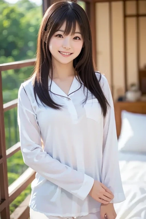 ((masterpiece))、((Highest quality))、photograph、reality、high resolution、Advanced Depth of Field、Very detailed、Realistic lighting、Married women、50th Generation、Delicate features、Long Hair、Realistic background and accessories、Big and soft breasts、Sexy smile、Captivating Gaze、Sexy lips、Bedroom、night、暗いBedroom、((An oversized T-shirt that fits snugly around the chest))、Wide Shot、Lying on your back on the bed、Japanese、housewife、wife、Mature Woman、Mother