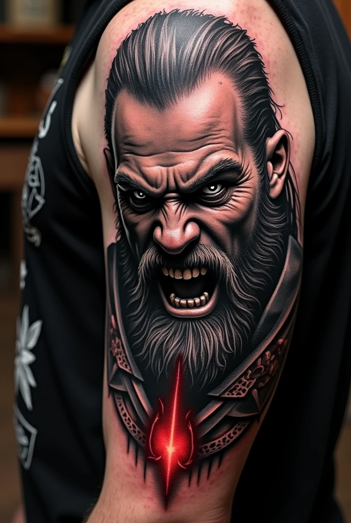 good and evil tattoo man arm