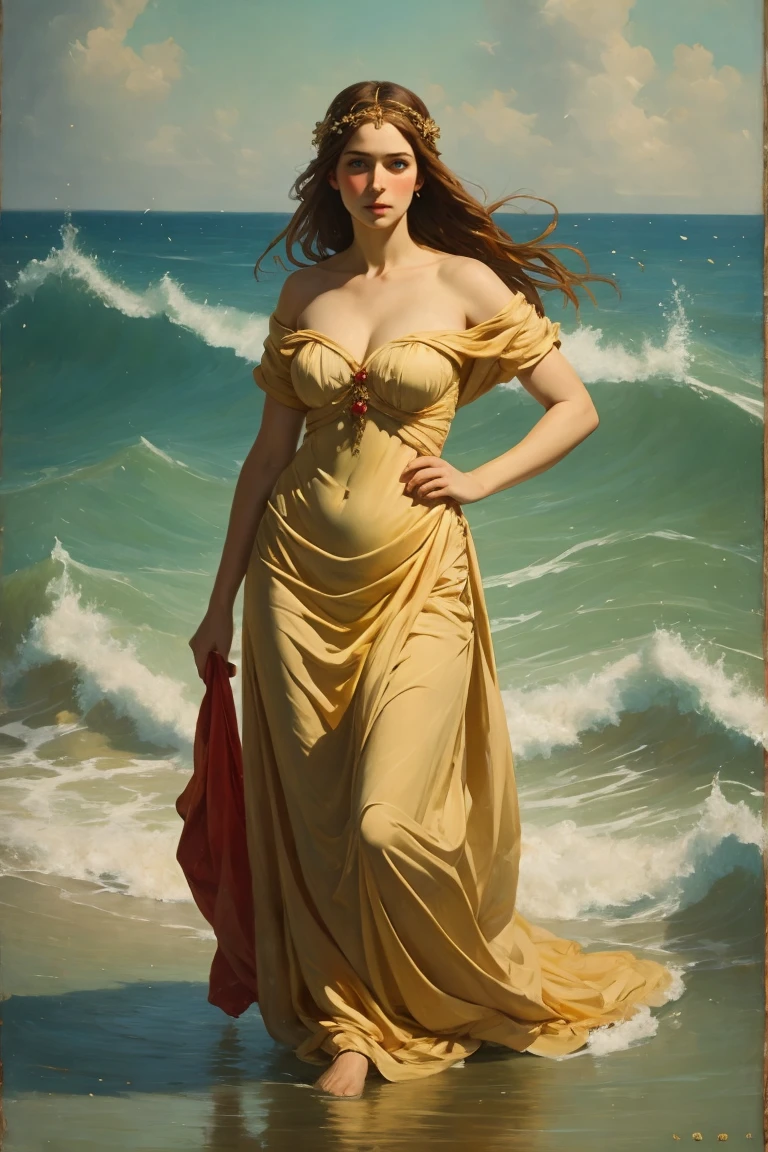 Born of Venus, sandro botticelli, masterpiece, Full body, 4d 8k, wet effect blue tones, realistic detailed