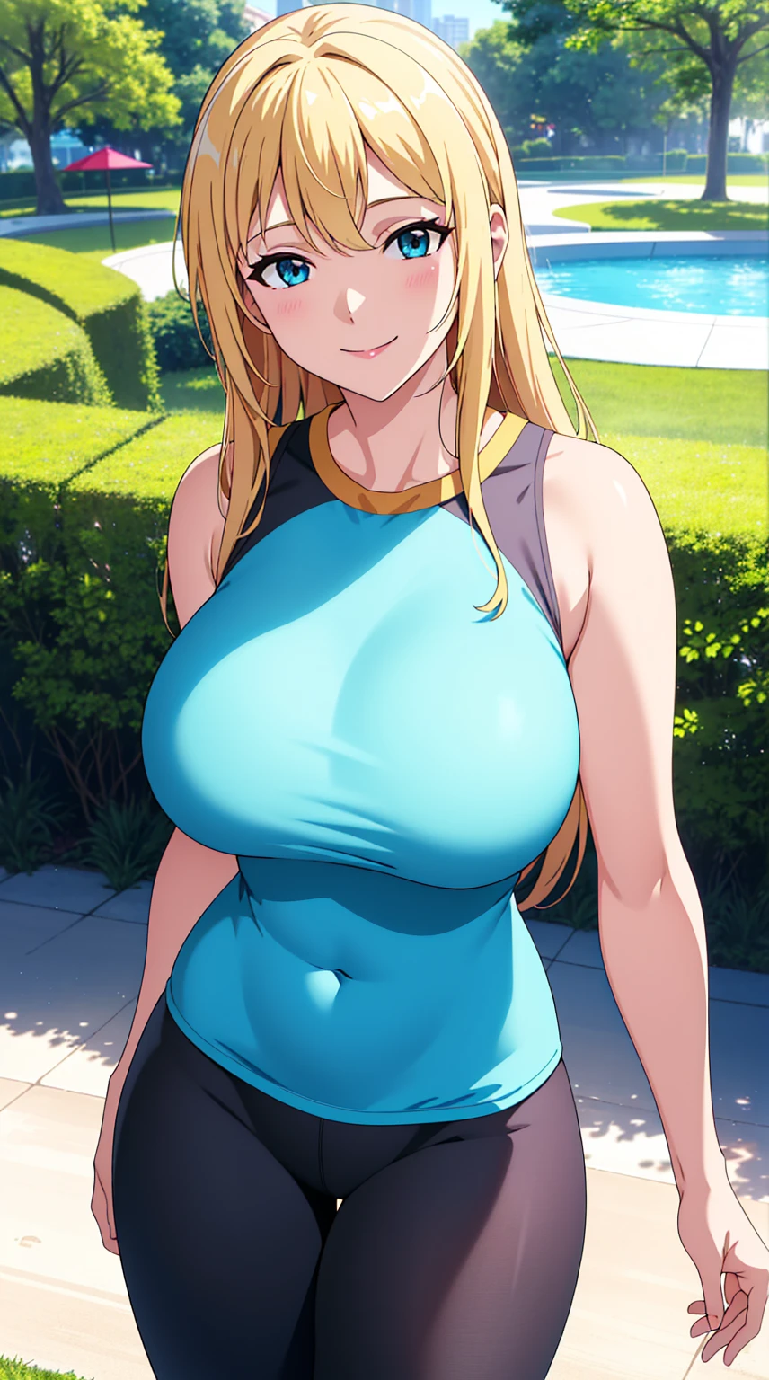 (masterpiece, best quality:1.2), Supergirl something unlimited, 1girl, breasts, blond hair, shorts, cleavage, long hair, solo, navel, dolphin shorts, looking at viewer, doorway,  long hair, black shorts, blush, short shorts, open mouth, blue eyes, midriff, sweat, collarbone, thighs, huge breasts, bare shoulders, bangs, door, camisole, parted bangs, large breasts, cowboy shot, standing, tank top, crop top, white camisole, white tank top, spaghetti strap, breath, indoors, opening door, arm behind back, open door