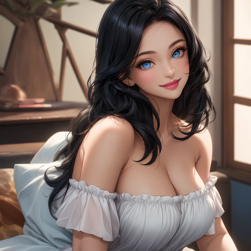 (best quality,4k,8k,highres,masterpiece:1.2),ultra-detailed,(realistic,photorealistic,photo-realistic:1.37),portrait,sexy woman,long straight black hair,detailed eyes,detailed lips,beautiful face,navy blue saree,silver embroidery,seductively gazing,smiling,blushing intensely,perfect body,hot body,vivid colors,studio lighting