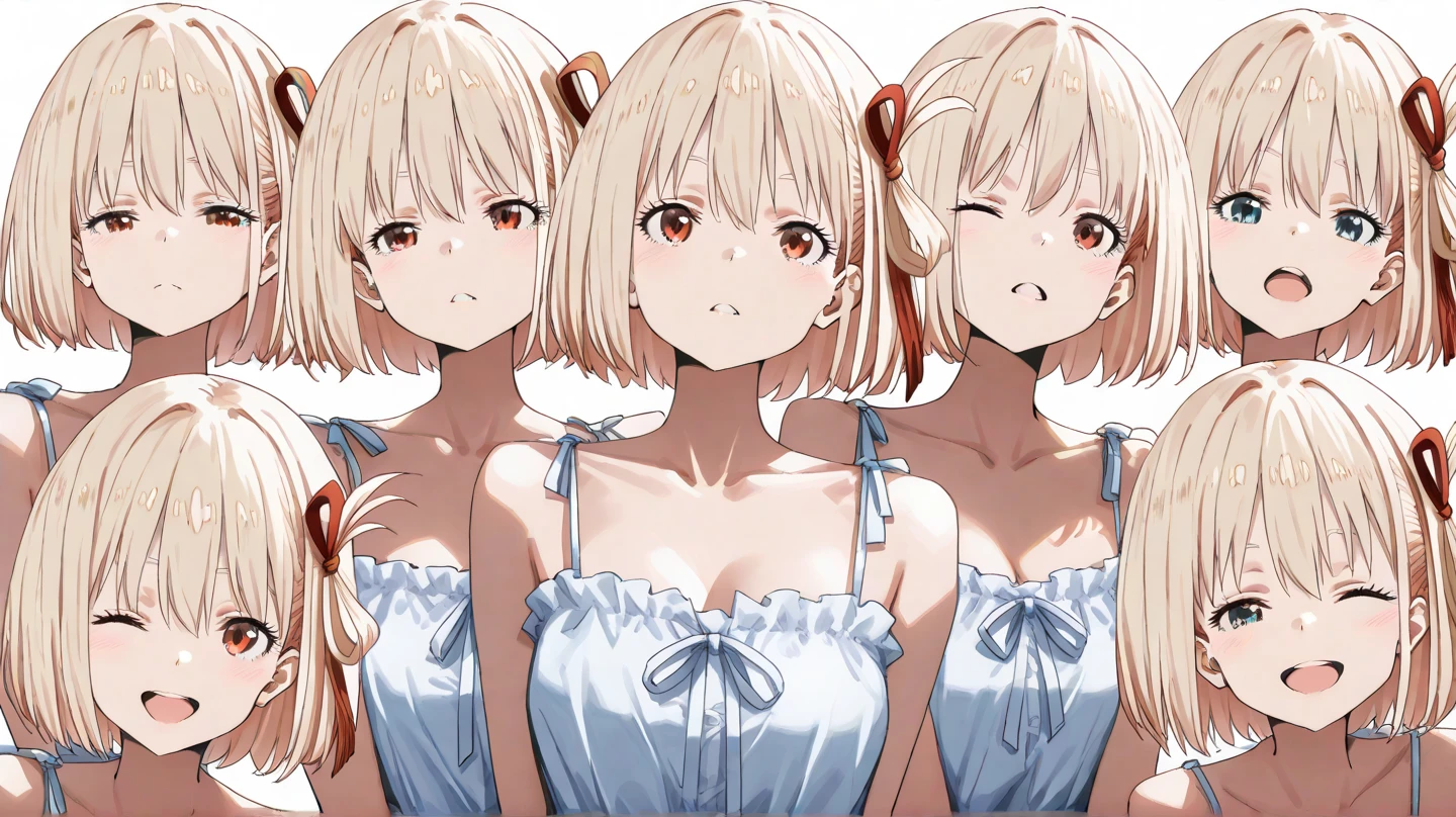 4girls,Bikini,breastsless,schoolswimsuit,masterpiece, best quality, very aesthetic, absurdres,(straight-on),adult,woman,upper body,light gold hair,(White hair),(Attractive face),(lineup)
