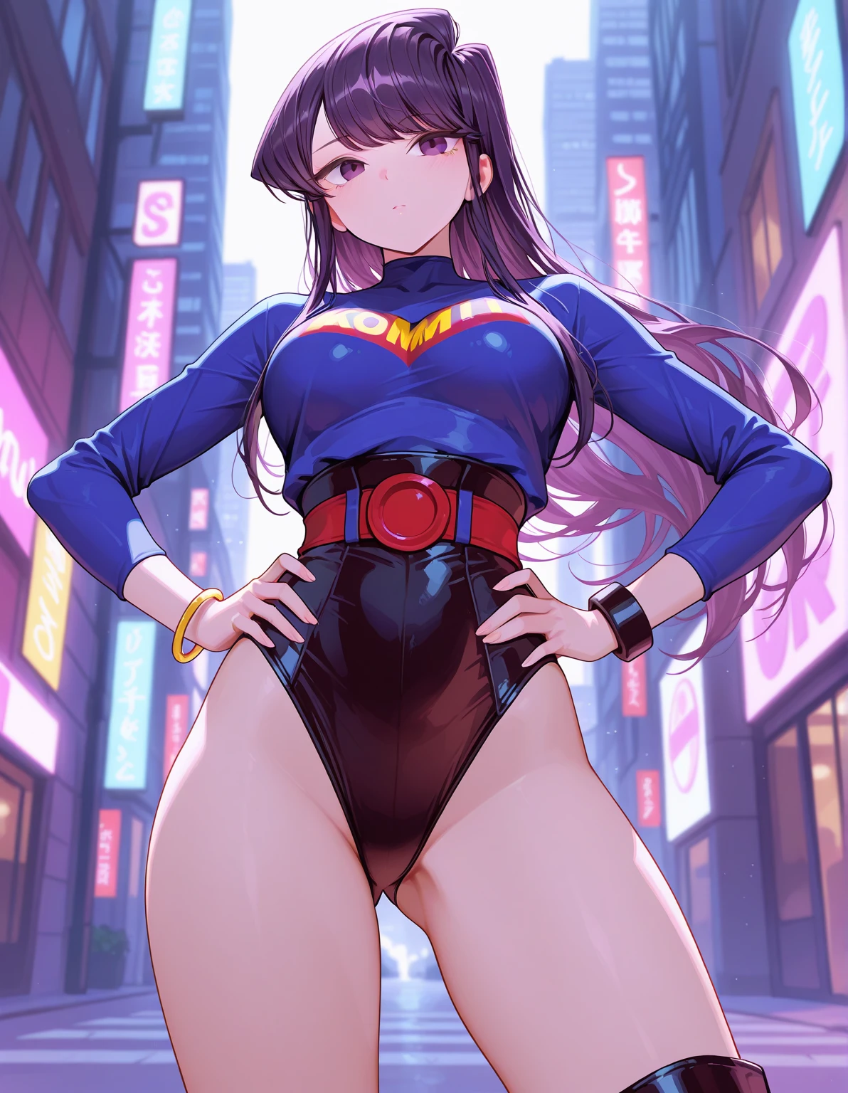 a digital painting of supergirl merging with venom, long hair, cyberpunk art by Josan Gonzalez, winner of the behance contest, afrofuturism, synthwave, neon, shiny neon, thick thighs, thin waist, sensual, nsfw, little clothing, erotic art, anime, torn battle clothes, extremely sexualized, sweaty body, NSFW, big breasts, big ass, HD, 8k, High quality, details, perfect body, Highlight the body, detail on the perfect face, detail in the background