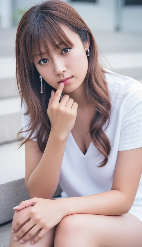 Innocent 16 year old girl、((Street fashion,Wearing a random colored oversized hoodie,very short shorts,dramatic pose)),cute face,bright eyes,tear bag,shy smile,shortcut,bed background,RAW photo, (8K、highest quality、masterpiece:1.2)、(intricate details:1.4)、(realistic:1.4)、octane rendering、Intricate 3D rendering Super detaileded, soft light in the studio, rim light, vivid details, Super detailed, realistic skin texture, face, beautiful detailed eyes, Highly detailed CG Unity 16k wallpaper, compensate, (detailed background:1.2), shiny skin, whole body、Draw from head to foot、cleavage,((sit on a bench,Thighs are visible))