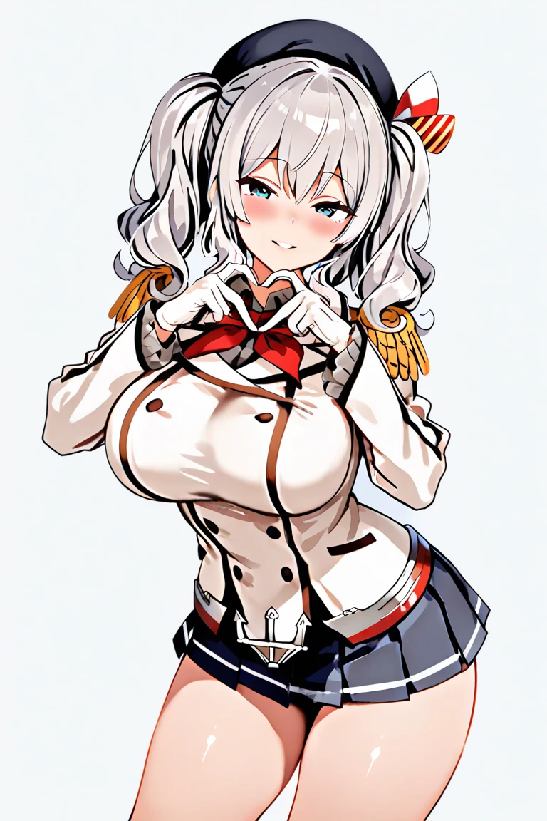 (masutepiece, Best Quality:1.2), Solo, 1girl in, ge2amiella, slight smile, Looking at Viewer, put hands on the hip, hat, Plaid, underboob, elbow groves, plaid skirts, thighs thighs thighs thighs, Navel、Big and beautiful nipples、Beautiful areola、