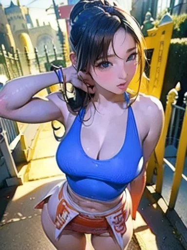 misaki_\(doax\), misakicos,day,realistic, 8K, (photorealistic:1.4), best quality, ultra-detaile, 1girl, smile, huge breasts, beach,seaside,photon mapping, radiosity, physically-based rendering, breasts, (looking_at_viewer), realistic, solo, <lora:koreanDollLikeness_v10:0.3>,sfw, underwear,bra,orange bra, jewelry, cleavage, panties,star necklace, hoodie, navel,side ponytail,open hoodie,see-through hoodie, <lora:misakiDOAXLora_v10:0.65>