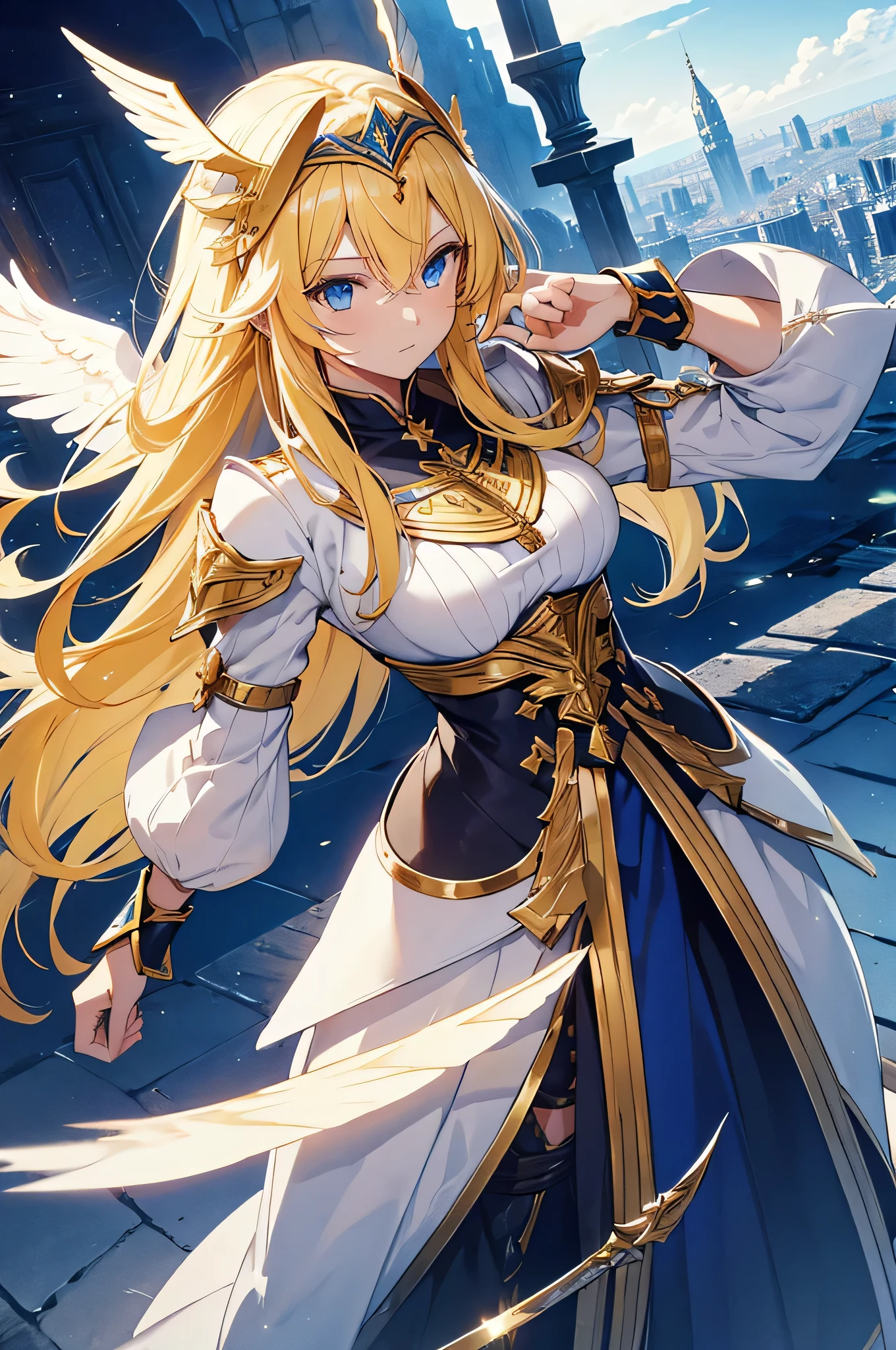 Picture description:
Goddess, long-haired anime girl with blond hair, dressed in golden armor, perched on an intricate gilded throne.
With fiery golden wings, he sits on a throne with wings on his head.
Fight for the beautiful fantasy queen and present a portrait knight of the zodiac girl for the angel knight girl.
Image Quality Description:
((Square), (Sunset), (Ink Style), (Extreme Detail)),
(excellent angle), (clear), (full-body), (sculptural),
(magnificent), (gorgeous), (light and shadow real),
(Girl), (Sunlight), (Purple Eyes: 1.2),
(Multiple hair colors: 1.3), (Blonde: 1.4)
(with wings on the head), (golden armor), (anime style)