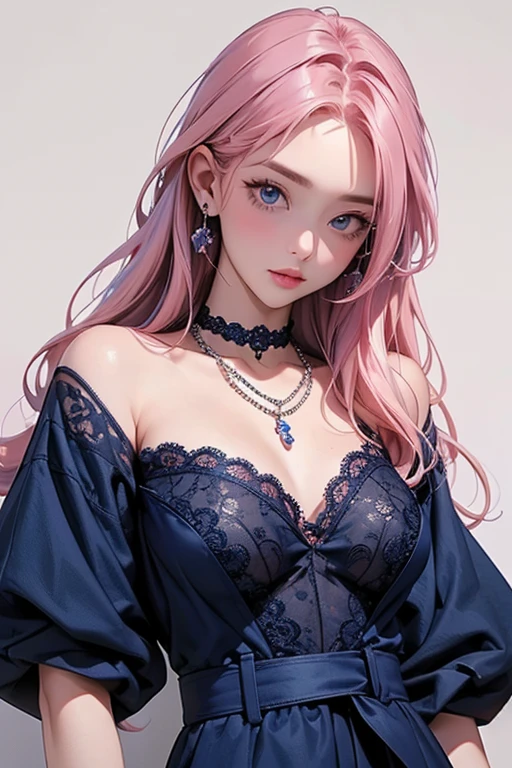 ((best quality)), ((masterpiece)), ((Romance Fantasy)), ((illustration)), (detailed), (clear), 1 woman, 19 years old, beautiful, long pink hair with bangs, Fair and fair skin, red cheeks, sweating, Jewel-like blue eyes, Deep double eyelids, abundant eyelashes, pretty lips, pure, Exhausted look, Looking sideways, Delicate physique, big bust, small waist, bra, panties, translucent fabric, Lying in bed
