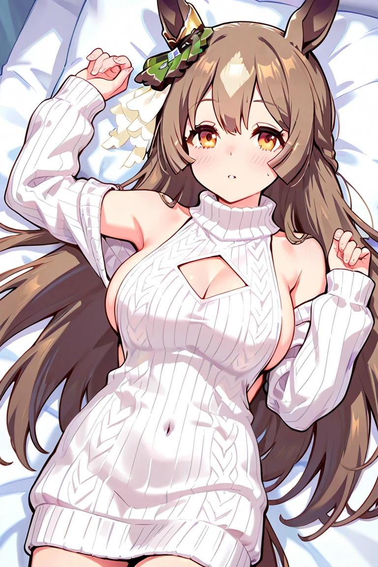 Anime girl, thick and curvy, long curly brown hair with bangs, brown eyes, black dress, with a man, smiling and blushing