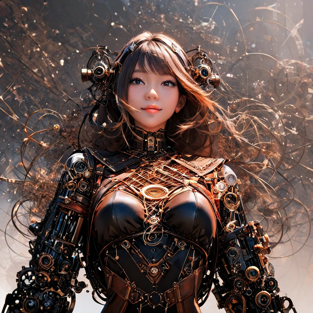 beste Quality、masterspiece、ultra-highres、(photorealestic:1.4)、Raw photo、女の子1人、Black hair、glowy skin、1 Mechanical Girl、((ultra realistic details))、portlate、Global Illumination、Shadow、Rendu octane、8K、ultrasharp、Giant tits、Raw skin is exposed in cleavage、metals、Details of complex ornaments、Gundam details、Matsumoto Meter、vacuum tubes、Nixie Kan、Oil pressure gauge、Glass Kan、Analog Meter、cogs、gear、Golden hydraulic cylinder、high intricate details、Realistic light、CGSoation Trends、violet colored eyes、shinning eyes、Facing the camera、neon details、Mechanical limbs、blood vessels connected to tubes、Mechanical vertebrae attached to the back、mechanical cervical attaching to neck、sitting on、Wires and cables connecting to the head、Gundam、Small LED lamp、Luminous tube、