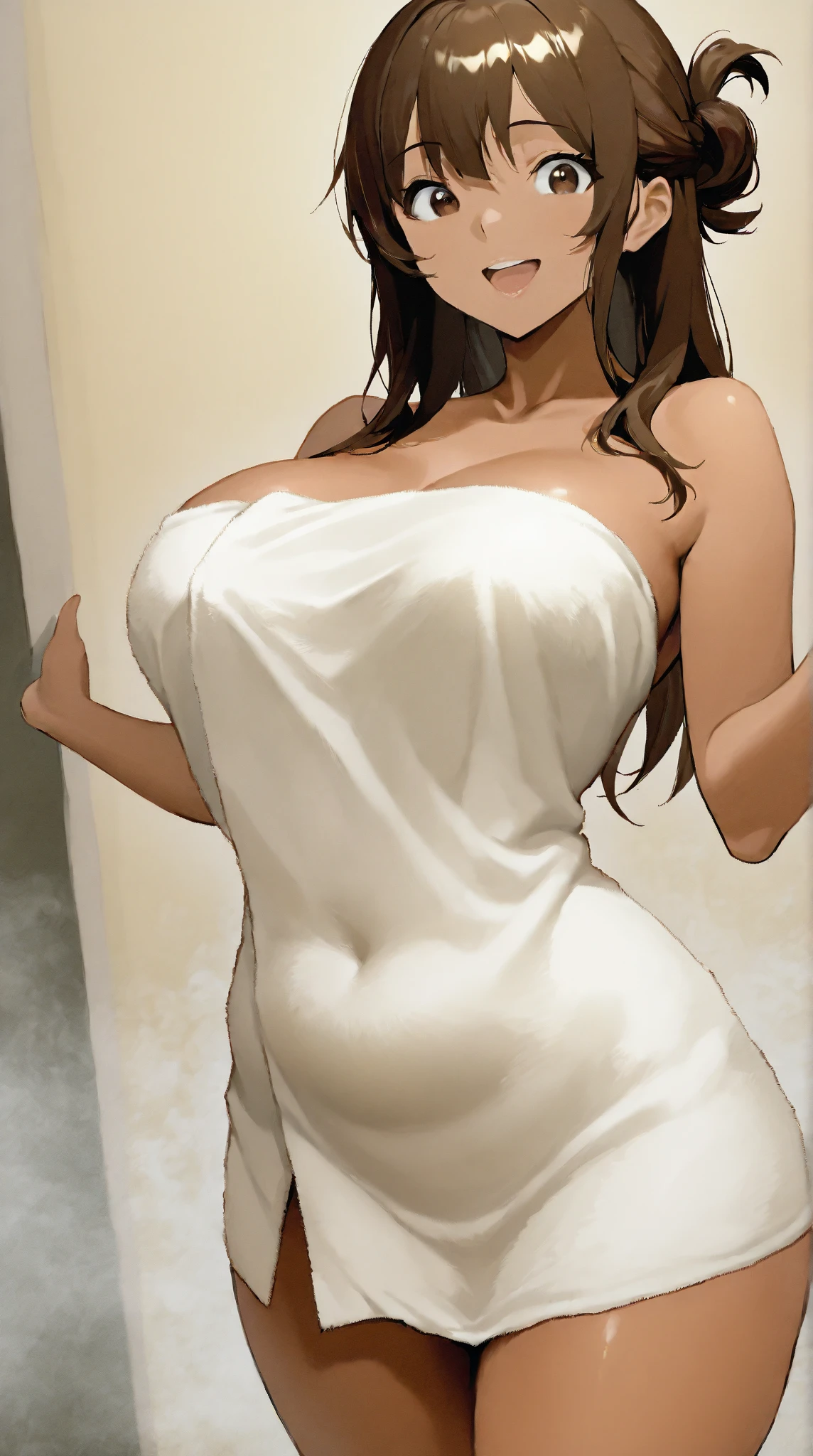attractive korean woman, ripped muscle, muscular body, small breast, pale skin, smile(blush), nude, sarong, thin chain necklace, sixpack abs, [ultra detailed skin:1.2], brown hair, wavy hair, 8k uhd, pussy, full body, crowd, public, night, standing, from behind,