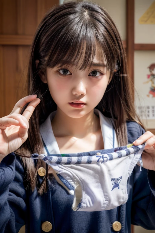 12 years oldのGirl、12 years old、Primary school students、Girl、Very large light green panties、ponytail、Curly Hair、Face is close、Close face、Panties in front、Showing panties、Very big panties、Pretty big panties