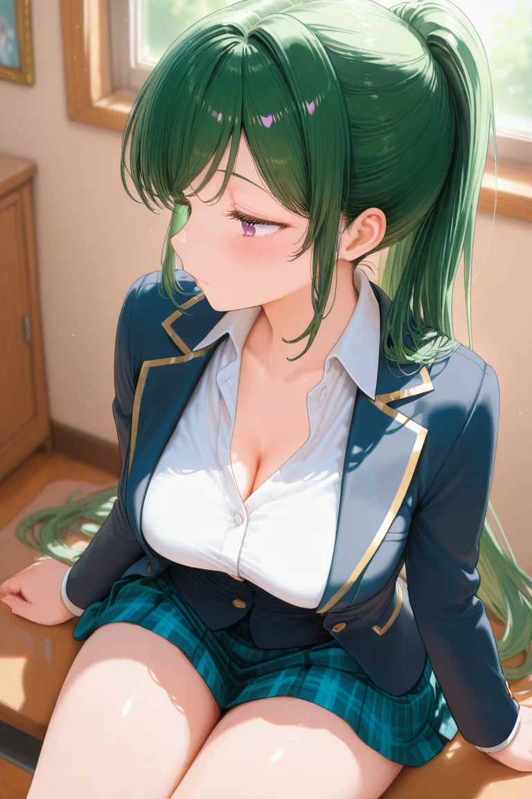 Green hair, little girl, lolita, big breasts, school uniform