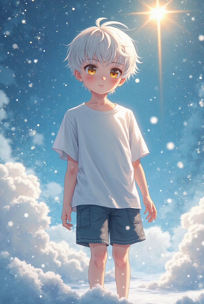 Cute little cute little boy standing up he is blonde and is sticking out his tongue and doing it with his fingers 👉🏻👈🏻 He's standing the scenery behind has bright floating stars and the boy is standing