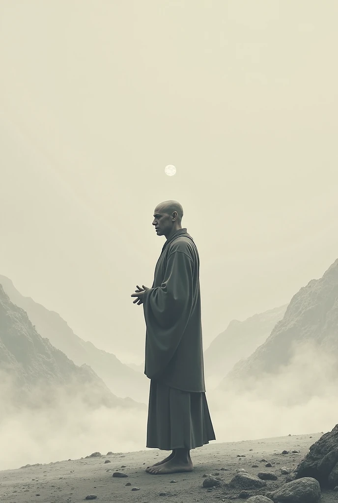 Young man Monk in tunic prays in lotus pose, by Fang Congyi, fantasy art, (dark atmosphere:1.5), cinematic, intricate, dof