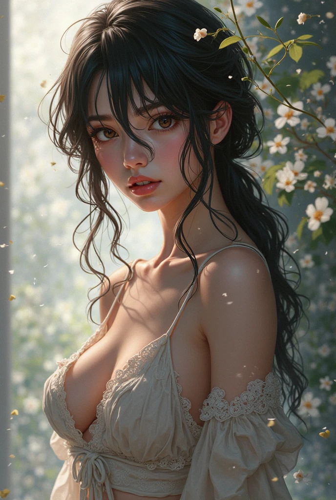 (best quality,4k,8k,highres,masterpiece:1.2),ultra-detailed,(realistic,photorealistic,photo-realistic:1.37),dark fantasy,street scene,unfamiliar environment,detailed buildings,ominous atmosphere,mysterious creatures,horrifying presence,unsettling,shadowy figures,intense darkness,young girl,long hair,innocent face,vulnerable position,hopeless situation,distressed expression,starry sky,dimly lit street lamps,dark colors,overgrown plants,quirky architecture,strange symbols,haunting shadows,abandoned feel,loneliness,magic in the air,creepy atmosphere,enchanted surroundings,gothic elements,otherworldly aura,dramatic composition,contrasting light and shadow,foreboding,uncertainty, bright weather, sunny day, brigth ambiences, light everywhere, nsfw, exposed woman, naked woman, nude, small nipples, erect nipples