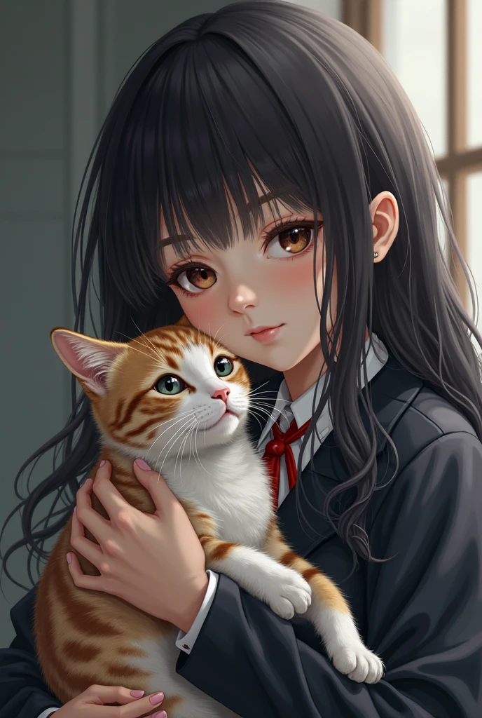Girl holding cat