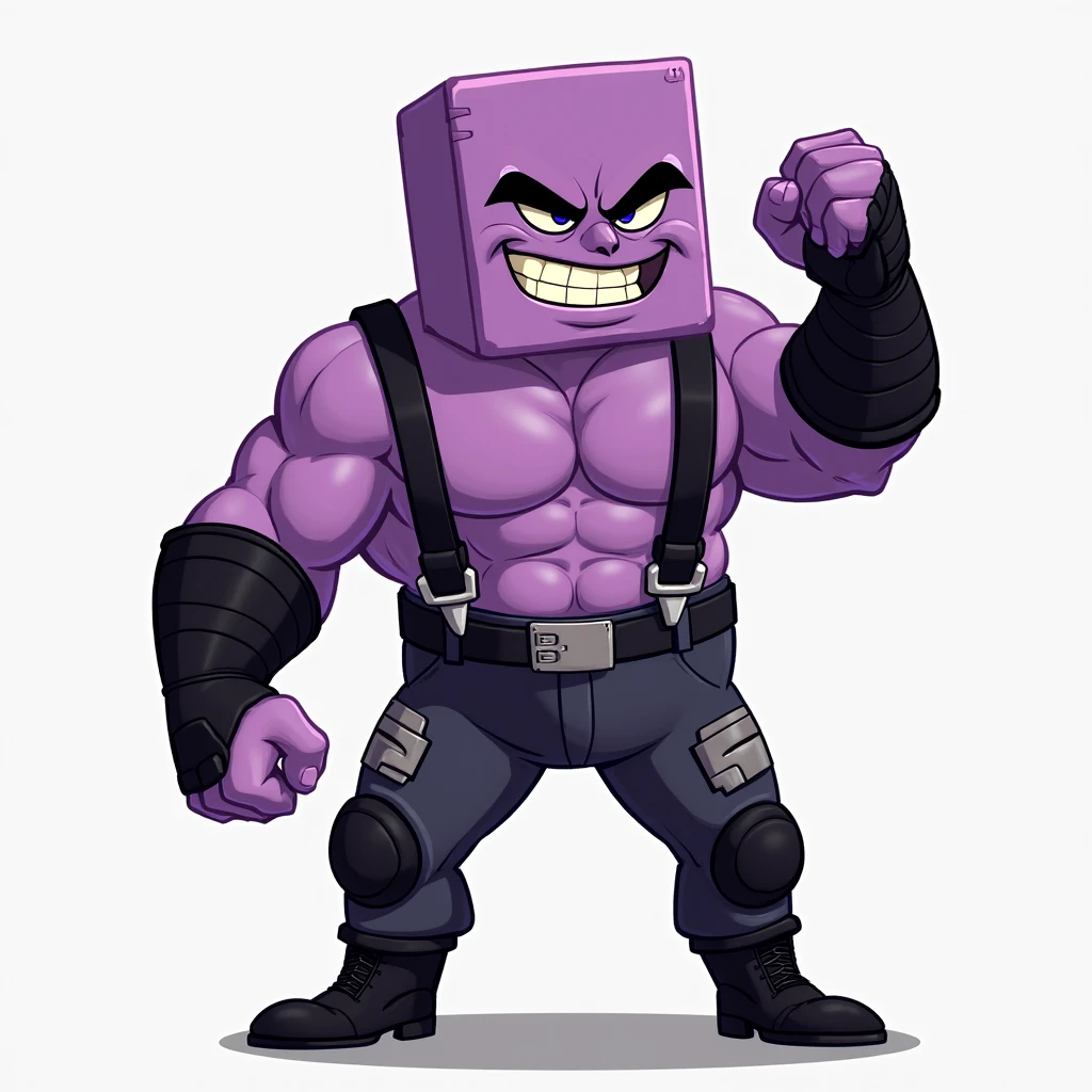 full body view of a cyborg, having muscular green arms, a white skull of a living human, a glass bubble around the human skull, its body is cylindrical, brawl, brawl stars