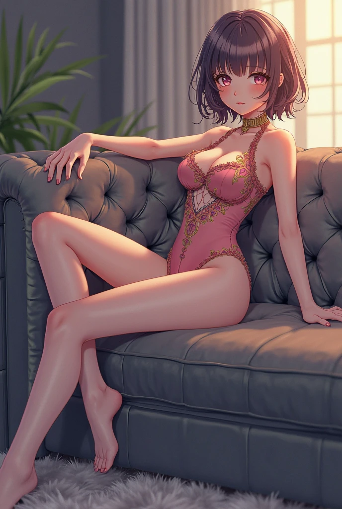 woman sitting on a chair with her legs up, merula, full body, sexy lingerie