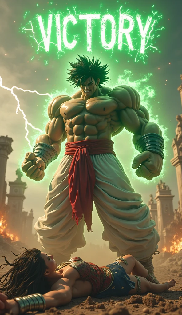 , High quality full body image of Goku as a bodybuilder, he only wears a speedo, ohne Schuhe, feet, bare feet, massive muscular body, huge muscular shoulders, Massive big biceps, Venen im Bizeps, Muskelbeine, massive muscular abs, bizeps flex. posierend, Sie schwitzt, very muscular, The toned body shines in the spotlight, he is standing on a stage, much muscular sexy, Bodybuilding Pose