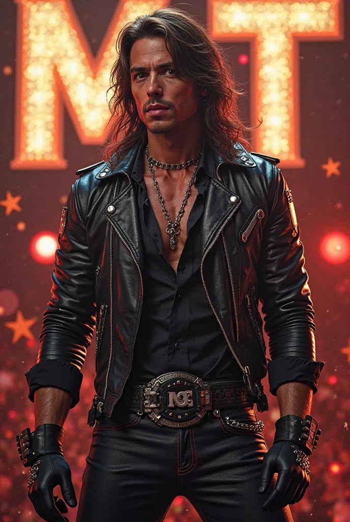9:A scale of 16,Heavy metal music style,Metal music,Heavy metal music,Rock music,R&B,Image of middle-aged male,Dark style,Death metal music,Hardcore metal music,, Natural skin texture, 24mm, 4K textures, Soft cinematic light, Adobe Lightroom, photolab, hdr, Intricate, elegant, Highly detailed, Sharp focus, ((((Cinematic look)))), soothing tones, insanely details, Intricate details, ultra - detailed, Low contrast, Soft cinematic light, dim colors, exposure blend, hdr, Epic reality, cinematic ligh, dramatics, pastelcolor, medium, art stations, Concert,Rock stars attract,studded leather jacket,Masterpiece, Best quality,Photo, Realistic, Sharp focus, extreme hight detail, light fixtures, The muscle man yells into the microphone on stage, lamp lights, Ratch speakers, Rock stars attract,(Roxing hair), posing on a, (Complex white topcoat, Face Tato), Angry,with short black hair, Blonde, Leather Jean, belt, Chains, shoulder pad, Brown eyes, Point to Verville, Gorgeous rock style