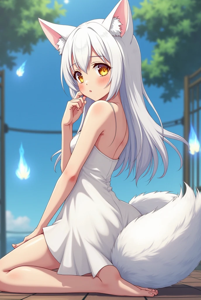 best quality,best resolution,(fluffy anthro furry :1.6),(young :1.6),white cat girl,white long hair,star dust hair,red eyes,white fur,glister eyes,sparkle eyes,naked,beautiful floral waterfall,outdoor,floral ornaments,water splash from waterfall on girl,raining on girl,wet hair,wet body,water dripping on girl,water soaking on girl,sexy water line on girl body,steam around girl,romantic light,full face blush,looking at viewer,shy face,horny smile,upper body only,sexy eyes,heart expression,heart eyes,armpits fur,soak armpits,standing,heavy breath,show armpit to viewer,back view,sexy butt,open mouth