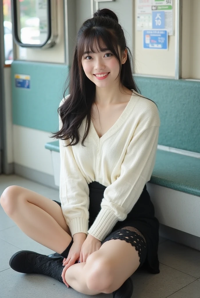 star、Supermodel、Perfect build、Muchimuchi、Three girls are looking at the viewer、girl、、Thighhighs、beautiful feet、、、headphone、gentle smile、seen by girls、Innocent face、、spats