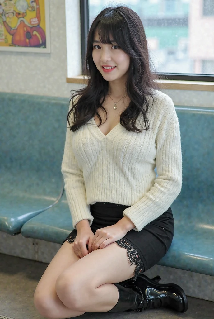 (realistic、Like a photograph、live action、8k, Photoreal, RAW photo, best image quality: 1.4), Single-lens reflex camera、RAW photo, highest quality, realistic, Highly detailed CG Unity 8k wallpaper, Depth of written boundary, cinematic light, Lens flare, ray tracing, realistic background、(wearing a cardigan、wearing a tight shirt:1.1、Tight Skirt:1.4、skirt lift:1.37、lift up the skirt、Detailed black lace panties:1.2、cleavage、big breasts)、panty shot、Random hairstyle with pink inner color:1.2、long hair、Hair is up、sitting on the sofa、((super dense skin))、 1 female,Cute Japan Married Woman、Adultery、((whole body:1.5),looking at the viewer:1.1、embarrassed look、i like the style、pay attention to details、perfect costume、earrings、(white skin)、accurate portrait、accurate arm、accurate legs、beautiful legs、Precise thighs