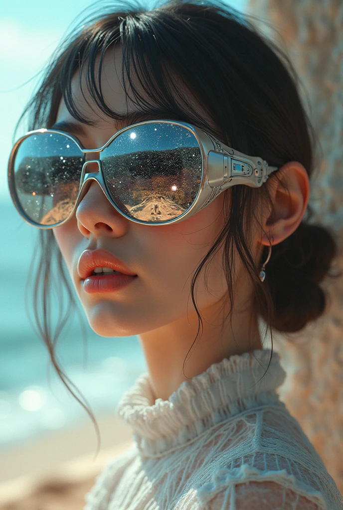 a close up of a woman with sunglasses and a white top, alena aenami and artgerm, digital art ilya kuvshinov, lois van rossdraws, stunning digital illustration, style of alena aenami, rossdraws 1. 0, beautiful digital artwork, glossy digital painting, alena aenami and android jones