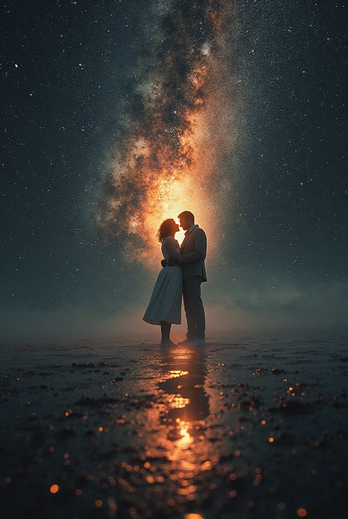 a couple Beautiful night view the kiss silhuette