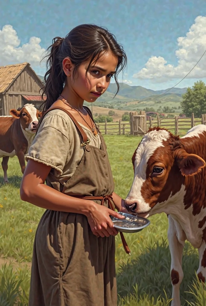girl, texas, emotive, slaughterhouse, cattle, rosy, americana, closeup, drenched in sunlight and shadows pattern, morning dew, haze