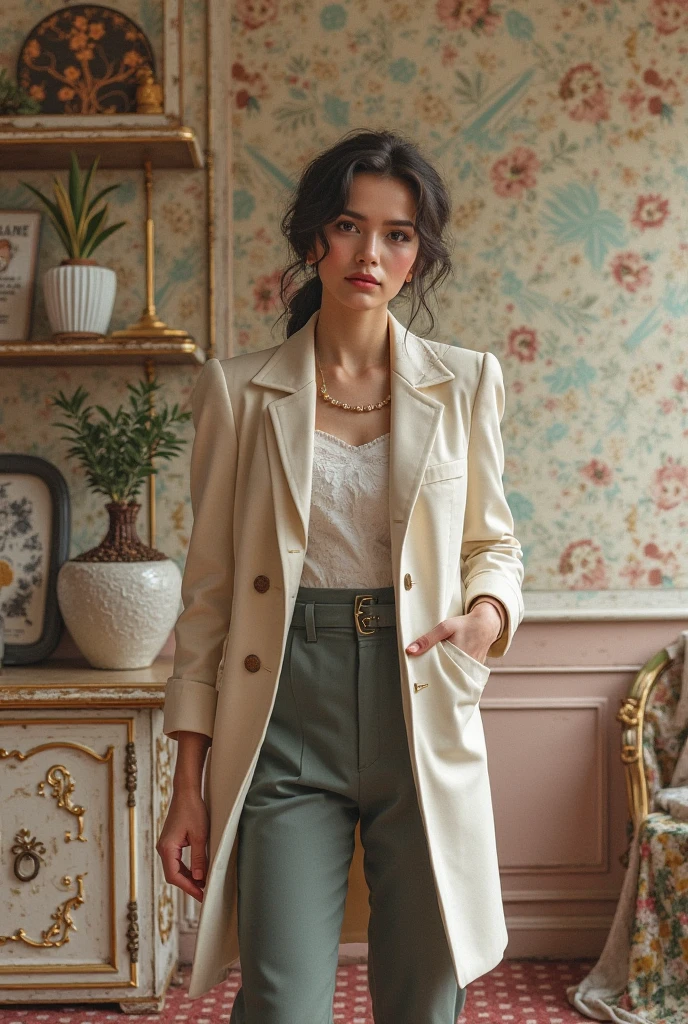 Beautiful woman in intricate Retro Vintage Outfit