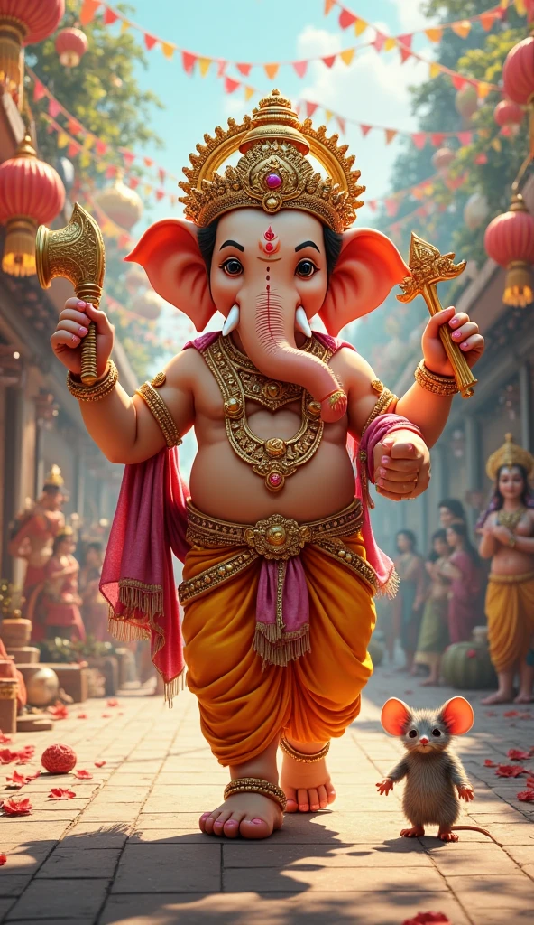 Lord ganesha and mouse dancing together on mumbai street