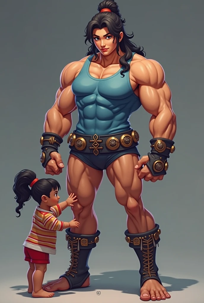 Zarya from Overwatch looking down at younger male, thick, smirk, mommy energy, taller,
