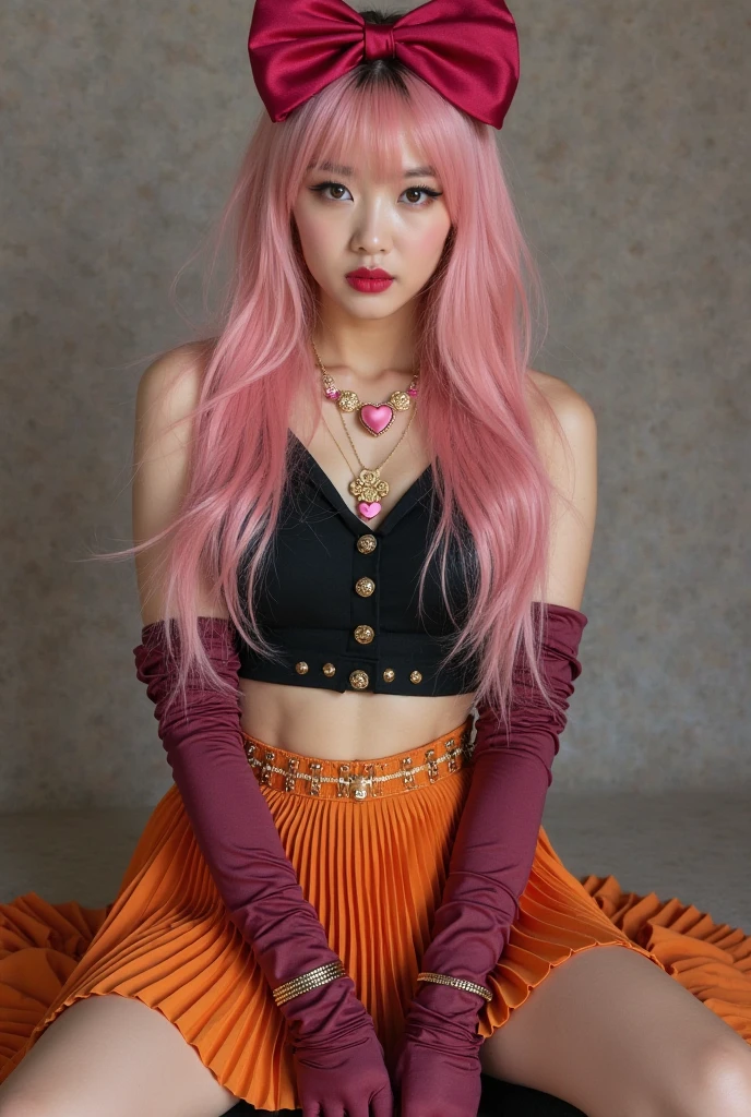 (Realistic painting), (Best quality, A high resolution, photo realistic: 1.37), (Bright colors), (Studio lighting), (orange, Pink, white, and green details), (Woman with white Hair), (tattoos), (Technological clothing: 1.1), (Abstract background with lines and circles). ((Best quality, A high resolution, sharp image, detailed background, girl, flower tattoo-T, Starry sky)). ((Best quality: 1.37), (1 girl - solo, full length, belt, free - relaxed pose, standing), (fashionable pink dress, technological image)). ((Settings, soft light, shadows). (Technical background - abstraction) HD detail, cinematic, surrealism, soft light, Deep Focus, ray tracing, diffusion.