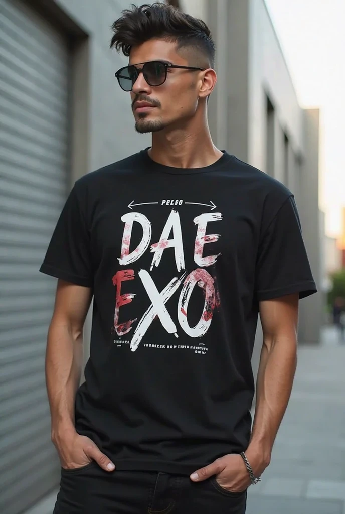 A man with a shirt written ( akam music) inside a club 