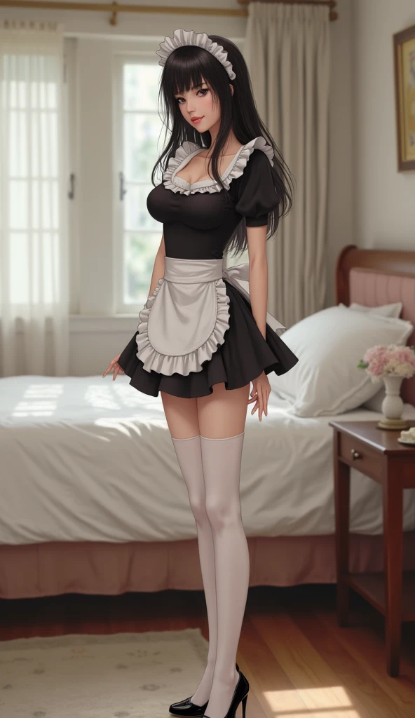 Black silk maid heels