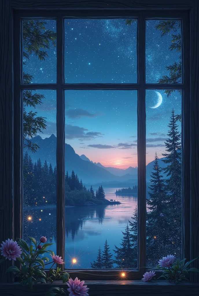 look at the scenery outside through the window,fantastic,gorgeous, night view,Droplets of water travel through the window,