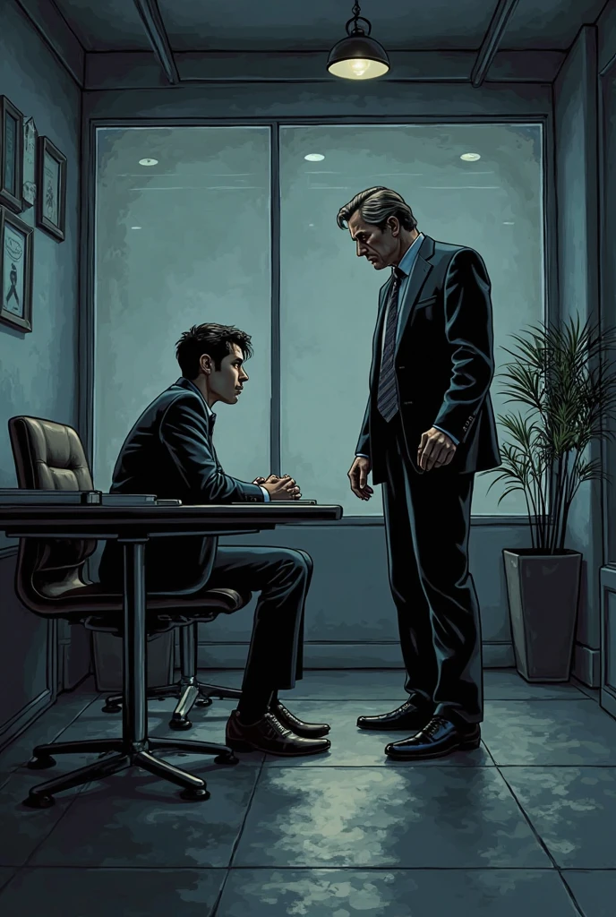 Create an illustration about a job interview in a big company and a ...