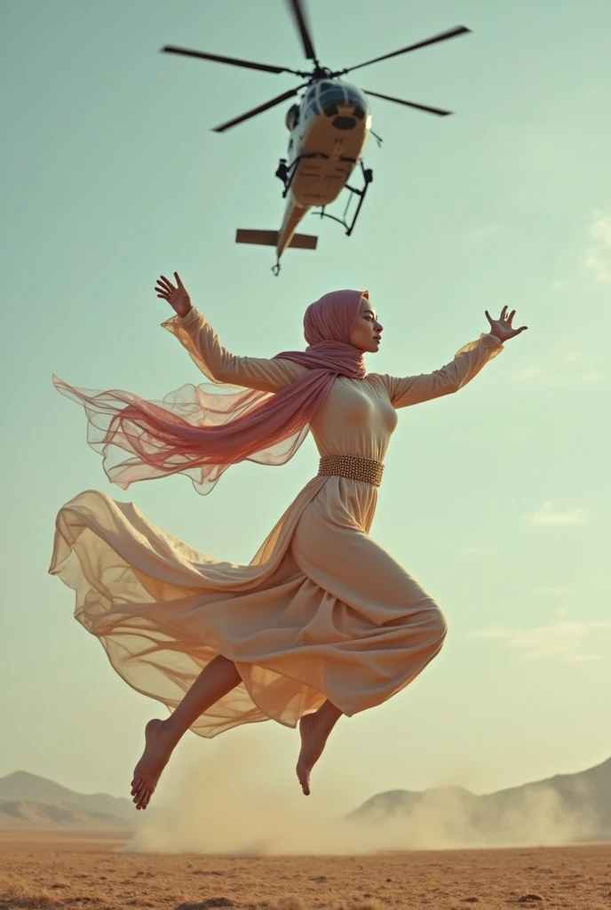 beauty plump woman with brown hair in red shoes in red，Refined looks，Fairy air fluttering，The gauze skirt flew up，Take photos in the desert，ultra-realistic realism，color field printing，high detal，hyper HD，anatomy correct，cinematic lighting 4d quality