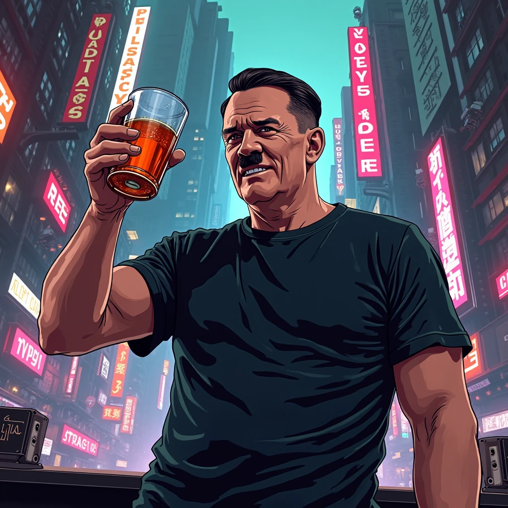 <lora:drinking_chugging_pony-adam-cosine-8x4-4x1-cs1:1>, 1boy, old, asian, blonde hair, short hair, classic black suit, sunglasses, drinking (Cola), red tie, indoors, bar, neon lights, drinking, chugging, from above, solo, <lora:Seung_Eun_Kim-000020:0.8>, score_9, score_8_up, score_7_up, realistic