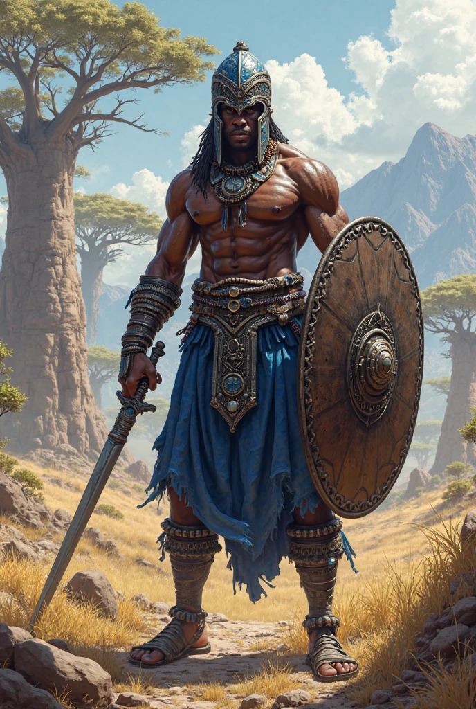 muloto, dark copper skinned, rastafarian man with a long beard, and a long crook blade staff enfluenced by shepherds crook staff in his hand that is longer than his body, dreadlock hair, dravidian rastafarian half breed, azzam t zafir as barbarian, conan, picture of an adult male warrior, male warrior, egyptian samuri warrior, male barbarian, barbarian warrior, barbarian, tarzan, hybrid from dynasty warriror, barbarian class, cloaked upper body, ancient crook staff in hand, "In the annals of time, a muloto dravidian egyptian samuri dreadlocked warrior of immense strength stands out, draped in ornate gold attire that reflects his status as a true champion. Describe his untamed, wet appearance after a fierce clash, his wild long hair, his unmistakably furious expression, and the aura of heroism that surrounds his commanding stance."trend at CGSociety, Intricate, High Detail, Sharp Focus, Dramatic and Photorealistic Painting Art by Midjourney and Greg Rutkowski as he shepherds the lost, legs revealed from thighs to feet, cascading long dreadlocks influenced by Thomas Sackmann of artstation, Ripped hero, intricate muscular details, photorealistic artwork, 4K resolution