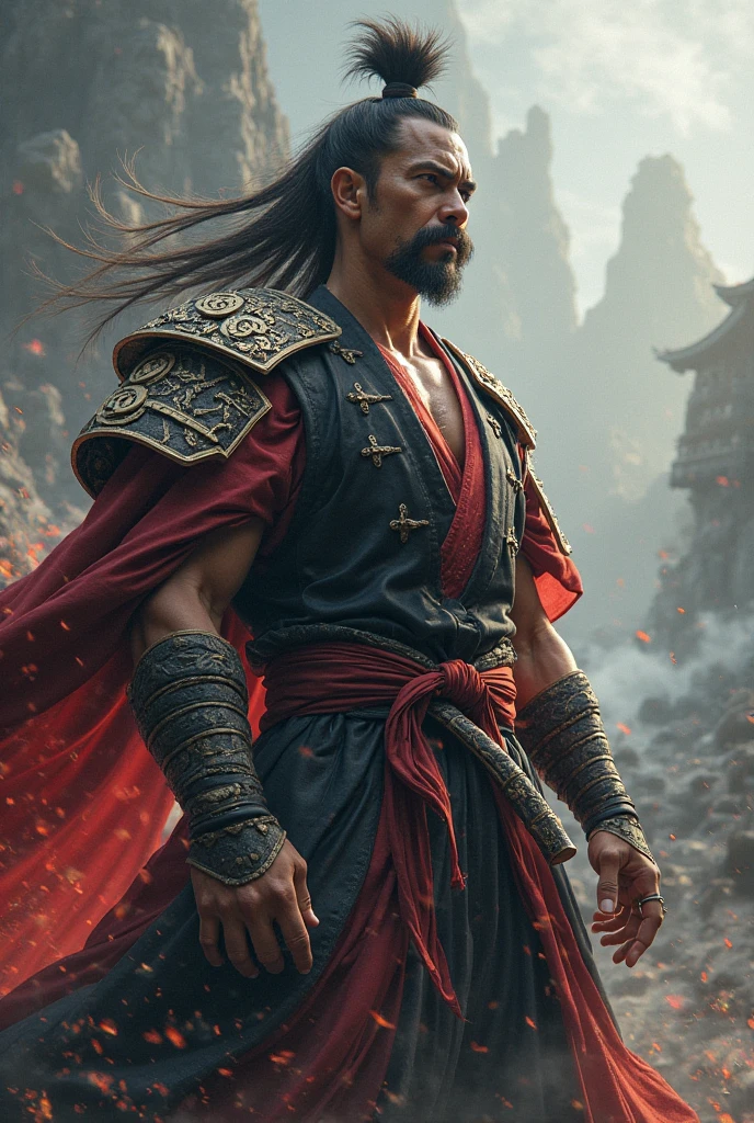 samurai warrior, ((masterpiece, highest quality, Highest image quality, High resolution, Raw photo, 8K)), ((Extremely detailed CG unified 8k wallpaper)), (huge stunning warrior shot, full body, jaw-dropping masculinity, perfect proportions, beautiful body, musclural body beauty:1.4), black hair, black hair, nervous, Posing for the camera, Wearing samurai armor, In a warrior fighting stance, photorealistic, 16k, 8k, 4K, award winning