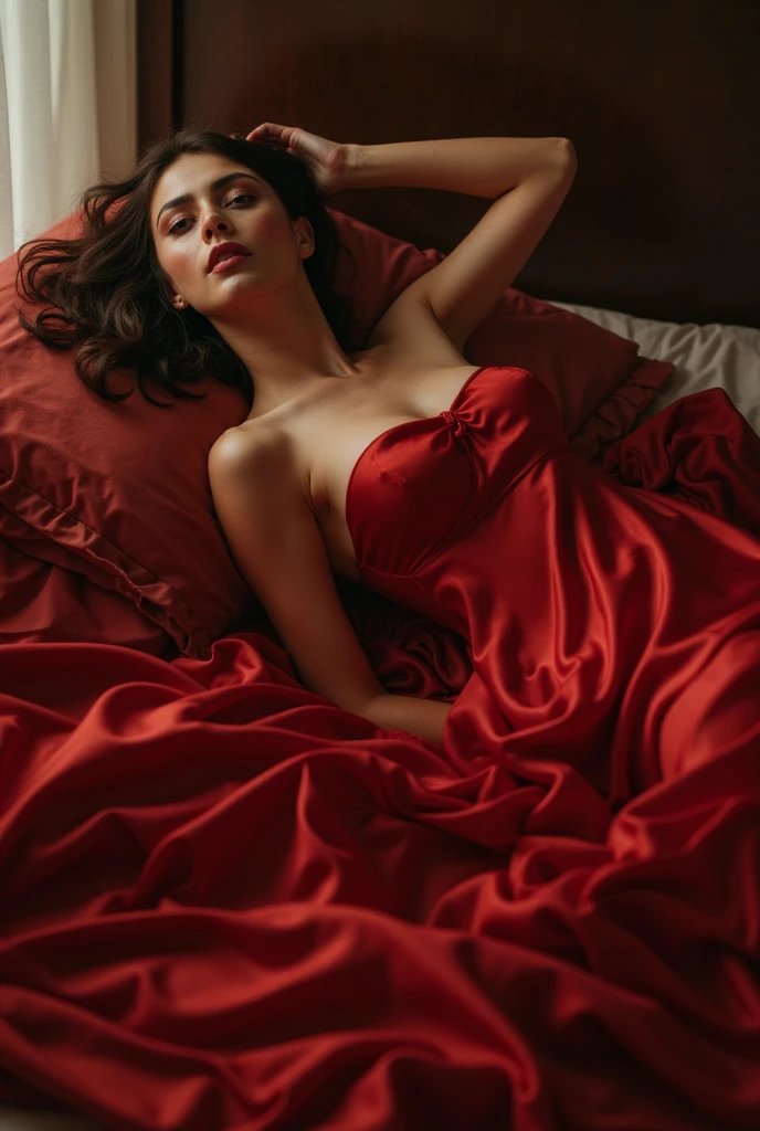 beautiful woman, with big breasts, completely naked, white, slim, on a huge bed